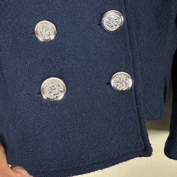 St. John Double Breasted Short Jacket Santana Knit Nautical Navy Blue Size 4 - Picture 4 of 6